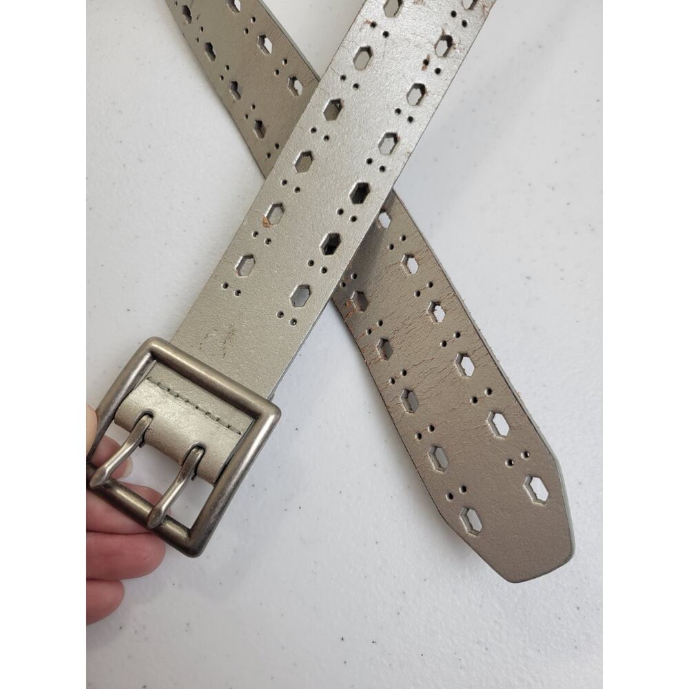 Double Grommet Punk Belt Silver Genuine Bonded Leather Women's Size‎ Medium